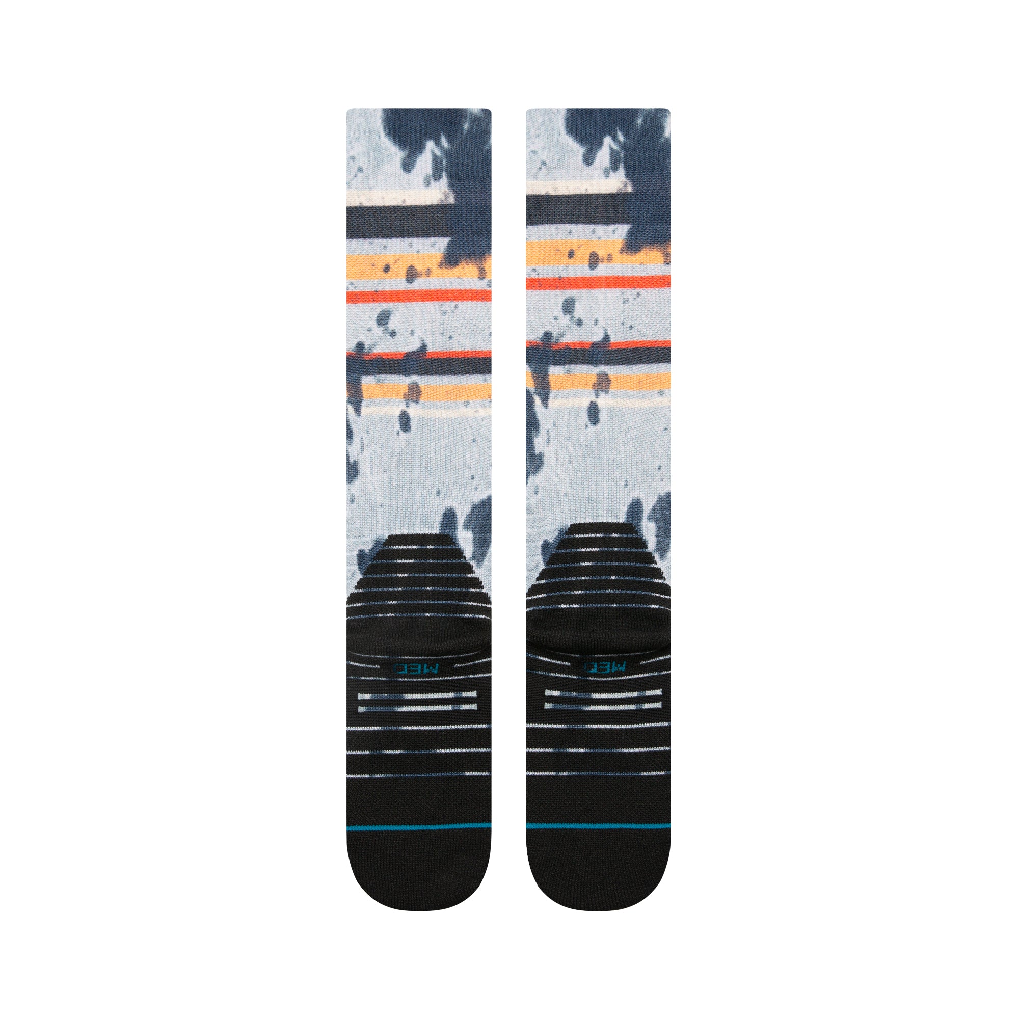 Stance Brong Snow Sock 2025 - A pair of snow socks with a light blue background and dark gray splatter pattern.