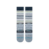 Stance Curren Snow Sock 2025 - A pair of snow socks with a gray and white striped pattern, featuring black accents at the top and bottom.