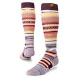 Stance Curren Snow Sock 2025 - A pair of snow socks with a yellow, orange, and brown striped pattern on a white background.