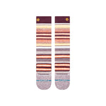 Stance Curren Snow Sock 2025 - A pair of snow socks with a predominantly white base, featuring horizontal stripes in shades of orange and brown.