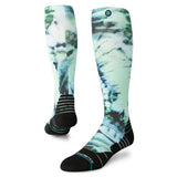 Stance Micro Dye Snow Sock 2025 - A pair of snow socks with a tie-dye pattern in shades of blue and green.