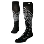 Stance Barrio Snow Sock 2025 - Black snow socks with white paisley pattern on top and blue logo at bottom.