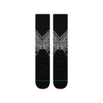 Stance Barrio Snow Sock 2025 - Black snow socks with white bandana print and blue logo on top.