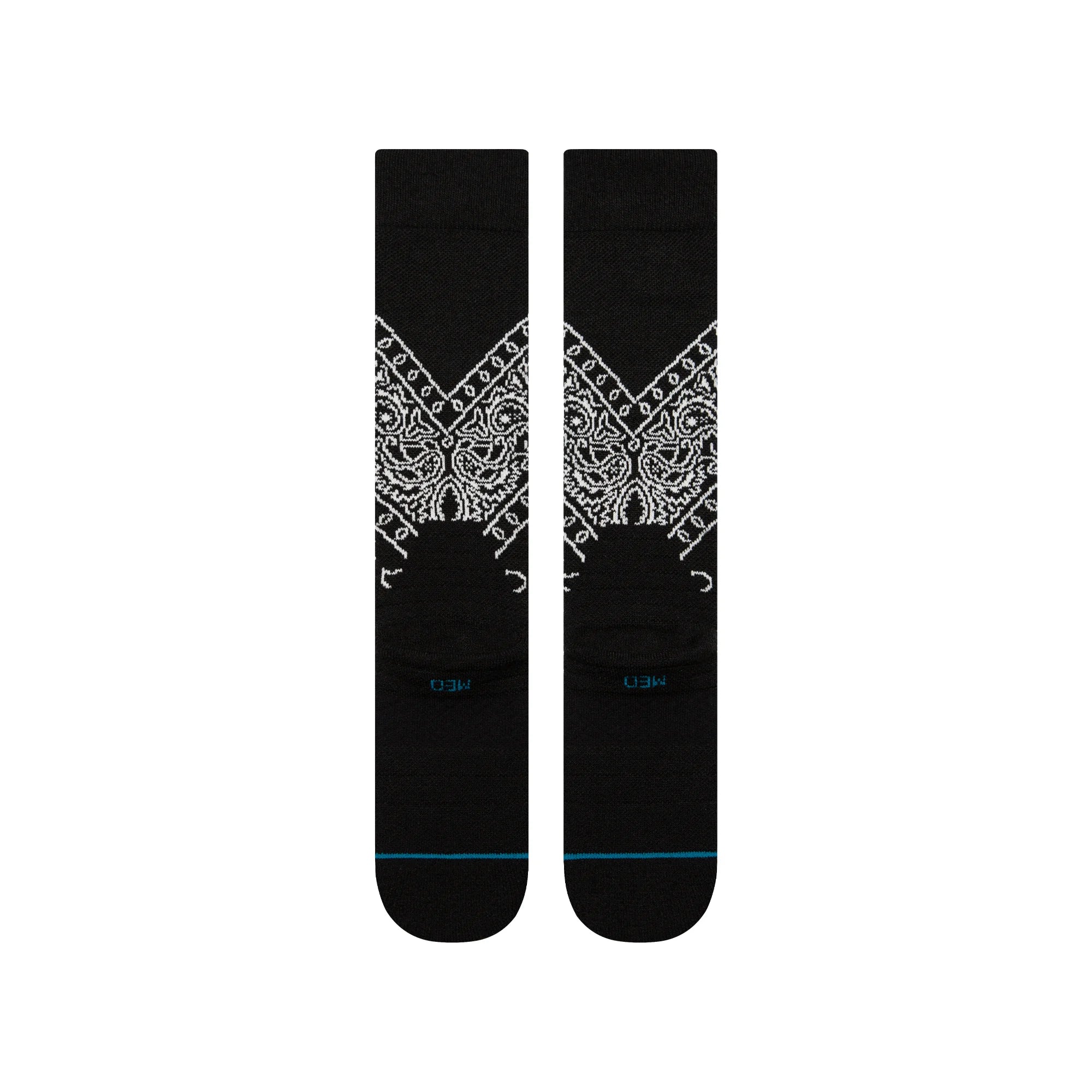 Stance Barrio Snow Sock 2025 - Black snow socks with white bandana print and blue logo on top.