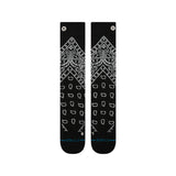 Stance Barrio Snow Sock 2025 - Black snow socks with white paisley pattern and blue logo on top.
