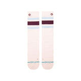 Stance Boyd Snow Sock 2025 - White socks with a maroon stripe and light blue stripes above and below it.