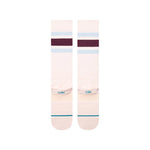 Stance Boyd Snow Sock 2025 - White socks with a maroon stripe and blue stripes at top and bottom.