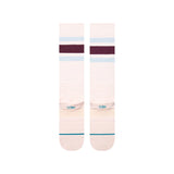 Stance Boyd Snow Sock 2025 - White socks with a maroon stripe and blue stripes at top and bottom.