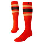 Stance Boyd Snow Sock 2025 - White snowboard socks with a repeating pattern of red and blue stripes.