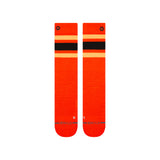 Stance Boyd Snow Sock 2025 - A pair of orange snow socks with a black stripe and yellow accents.