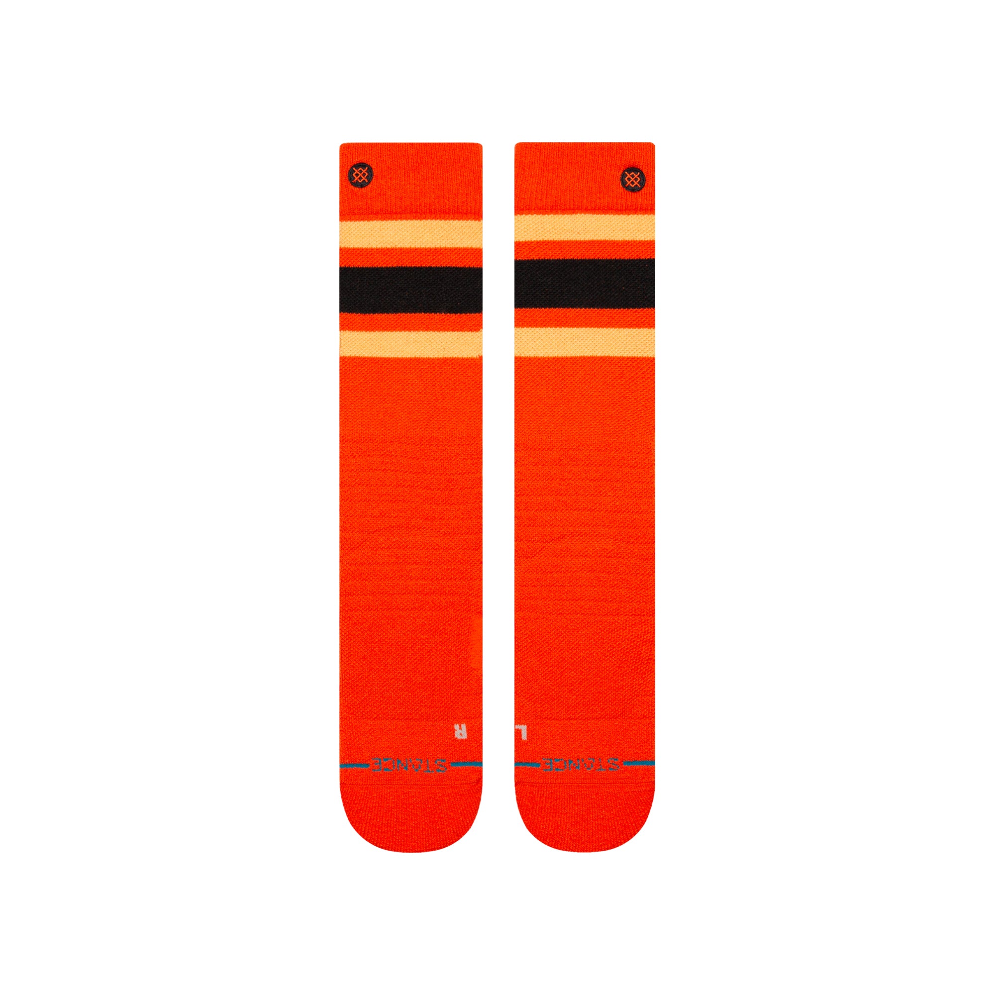 Stance Boyd Snow Sock 2025 - A pair of orange snow socks with a black stripe and yellow accents.