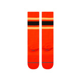 Stance Boyd Snow Sock 2025 - A pair of orange snow socks with a black stripe and yellow stripes above it.