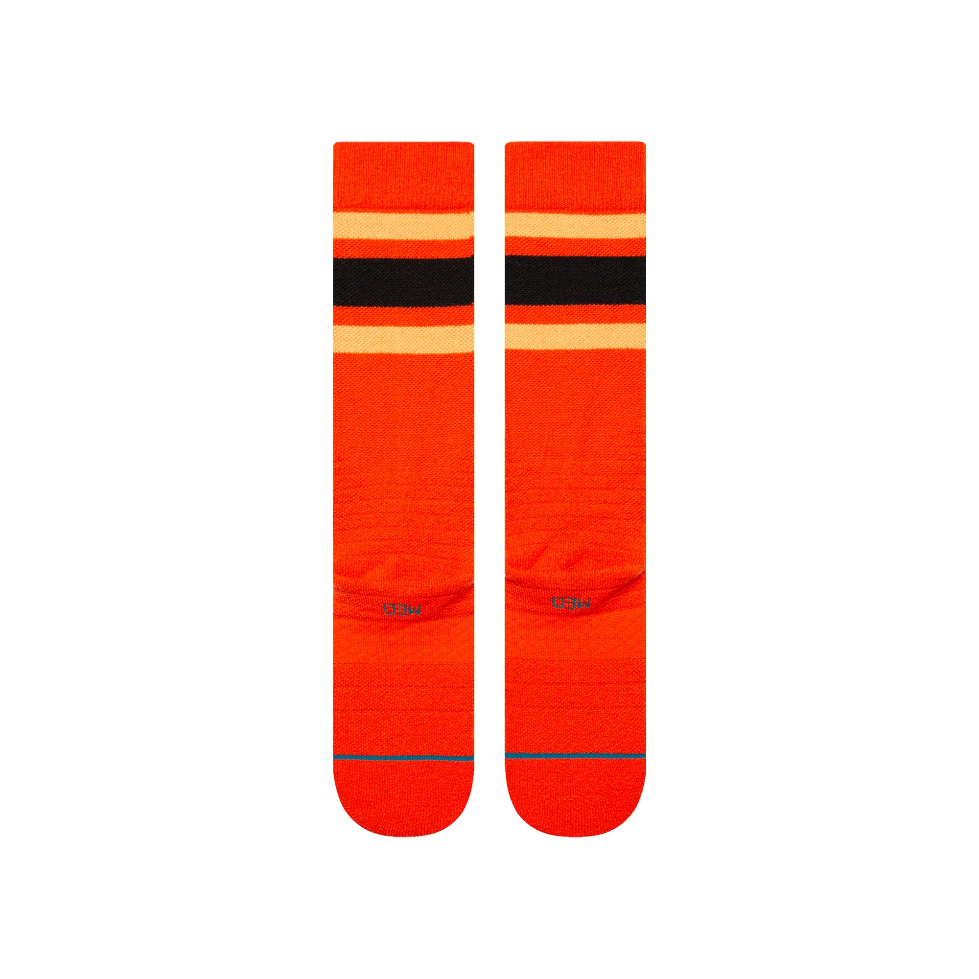 Stance Boyd Snow Sock 2025 - A pair of orange snow socks with a black stripe and yellow stripes above it.