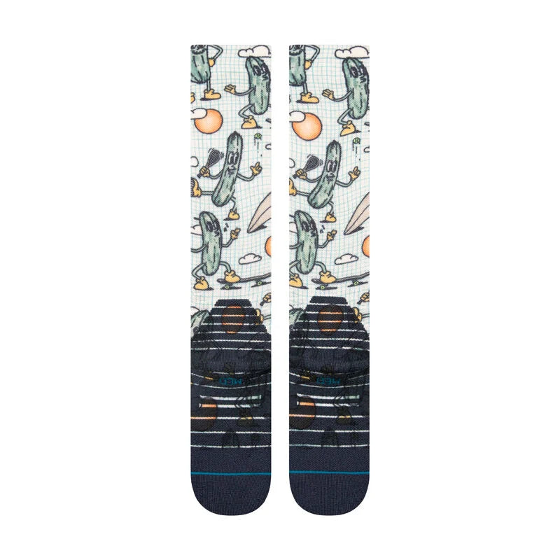 Stance Feeling Pickled Snow Sock 2025 - A pair of socks with a pattern of pickles wearing sunglasses and snowboarding gear.