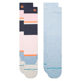 Stance Powdered Snow Sock 2-Pack - A pair of light blue socks with a subtle snowflake pattern and orange accents.