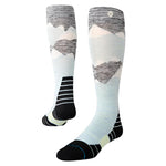 Stance Windy Peaks Snow Sock 2025 - A pair of snow socks with a gray and white mountain range design on the top portion.