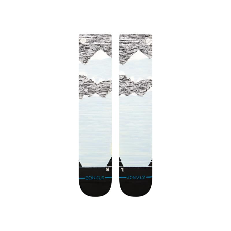 Stance Windy Peaks Snow Sock 2025 - A pair of snow socks with a light blue background and gray mountain peaks.