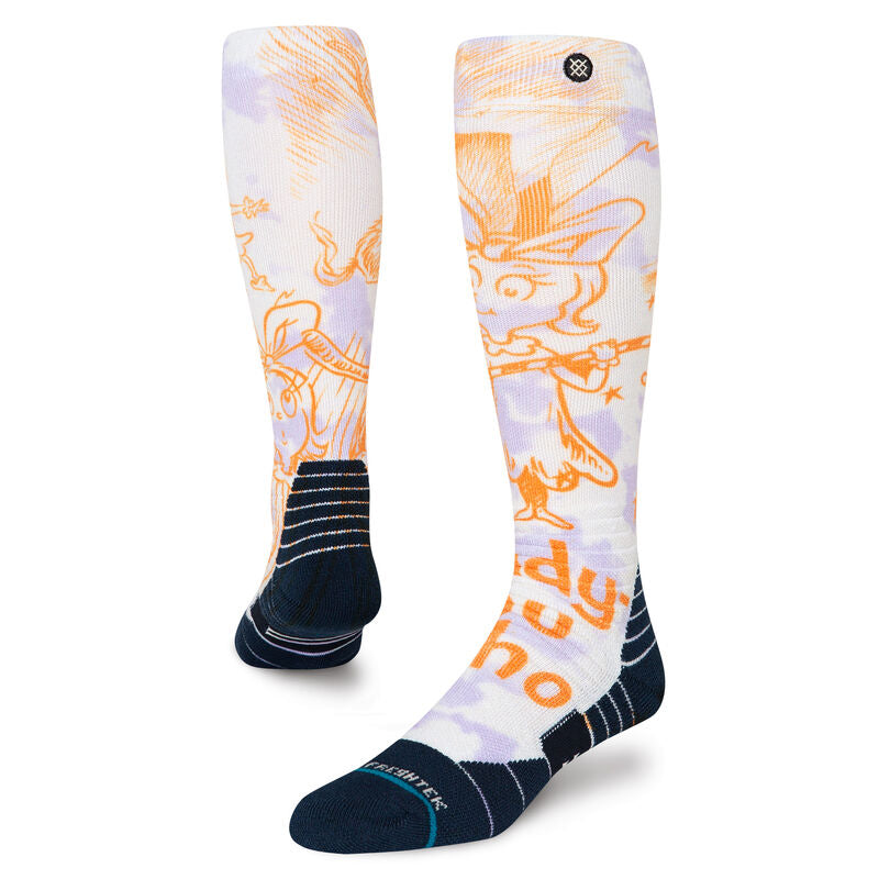 The Grinch X Stance Cindy Lou Who Poly Snow Otc Socks 2024 - White socks with a repeating pattern of the Grinch and Cindy Lou Who from the movie "How the Grinch Stole Christmas".