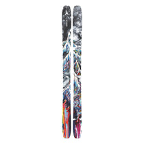 Atomic Bent Chetler 100 Skis 2025 - A pair of skis with a black and white marbled pattern on the top, featuring blue, red, yellow, and green accents.