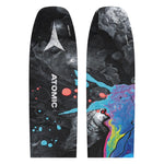 Atomic Bent Chetler 110 Skis 2025 - Black skis with a white Atomic logo at top center and blue, red, and yellow paint splatter design on bottom edge.