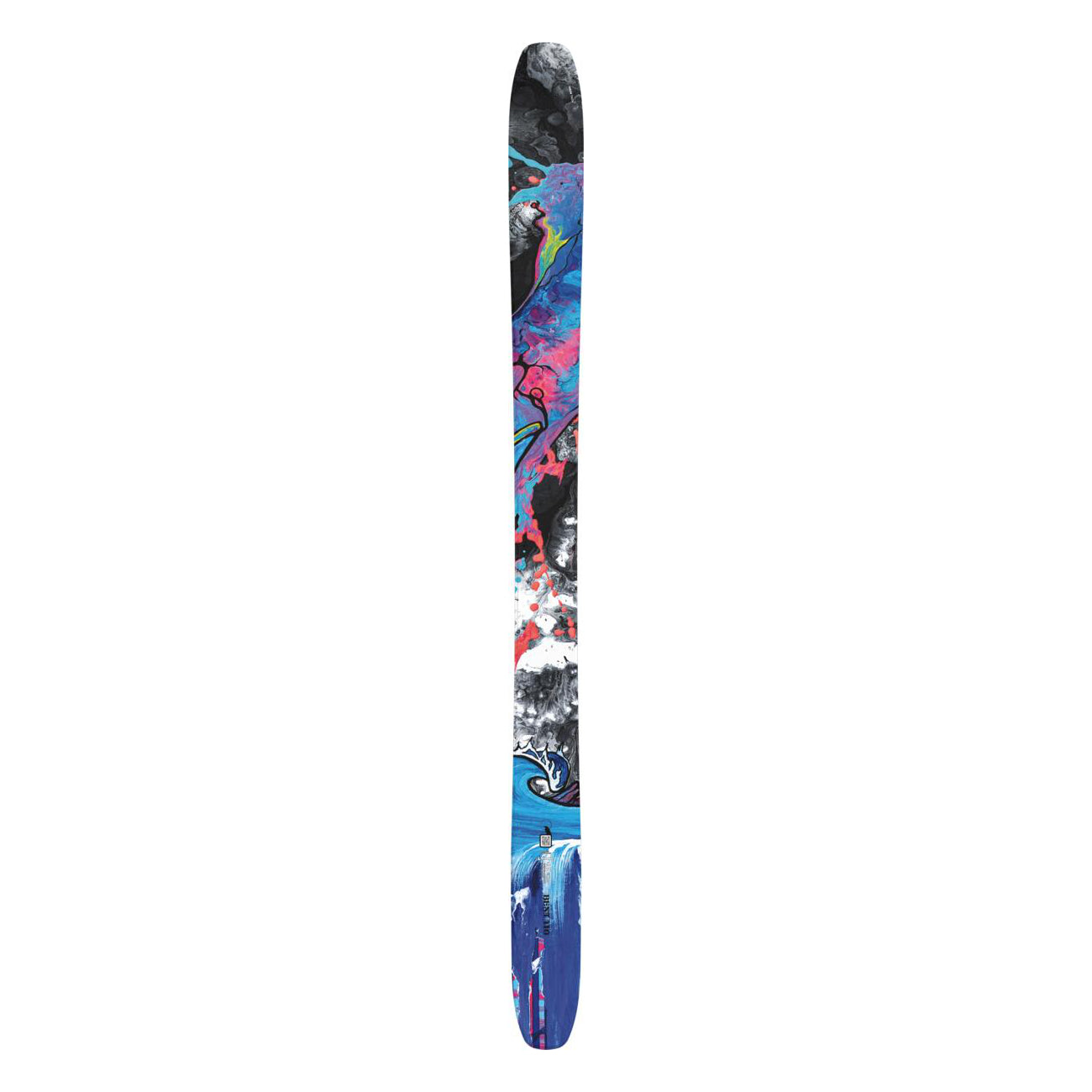 Atomic Bent Chetler 110 Skis 2025 - A pair of skis with a black base and white, pink, and blue abstract design on top.