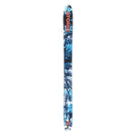 Atomic Bent Chetler 110 Skis 2025 - A pair of skis with a blue and white marbled pattern on the top sheet, featuring black bindings and a red Atomic logo at the tip.
