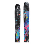 Atomic Bent Chetler 110 Skis 2025 - Black skis with a white logo and blue, pink, yellow, and purple abstract design on top.
