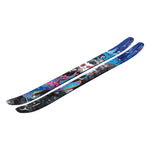 Atomic Bent Chetler 110 Skis 2025 - A pair of skis with a predominantly black base and vibrant, abstract designs in shades of blue, pink, yellow, and white.