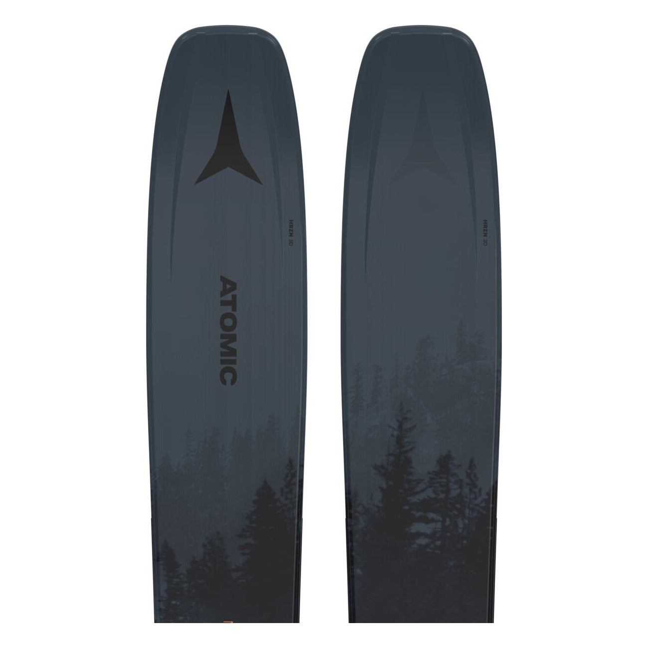 Atomic Maverick 105 CTI Skis 2025 - A pair of dark gray skis with a black logo at the top, featuring a subtle forest pattern on the bottom.