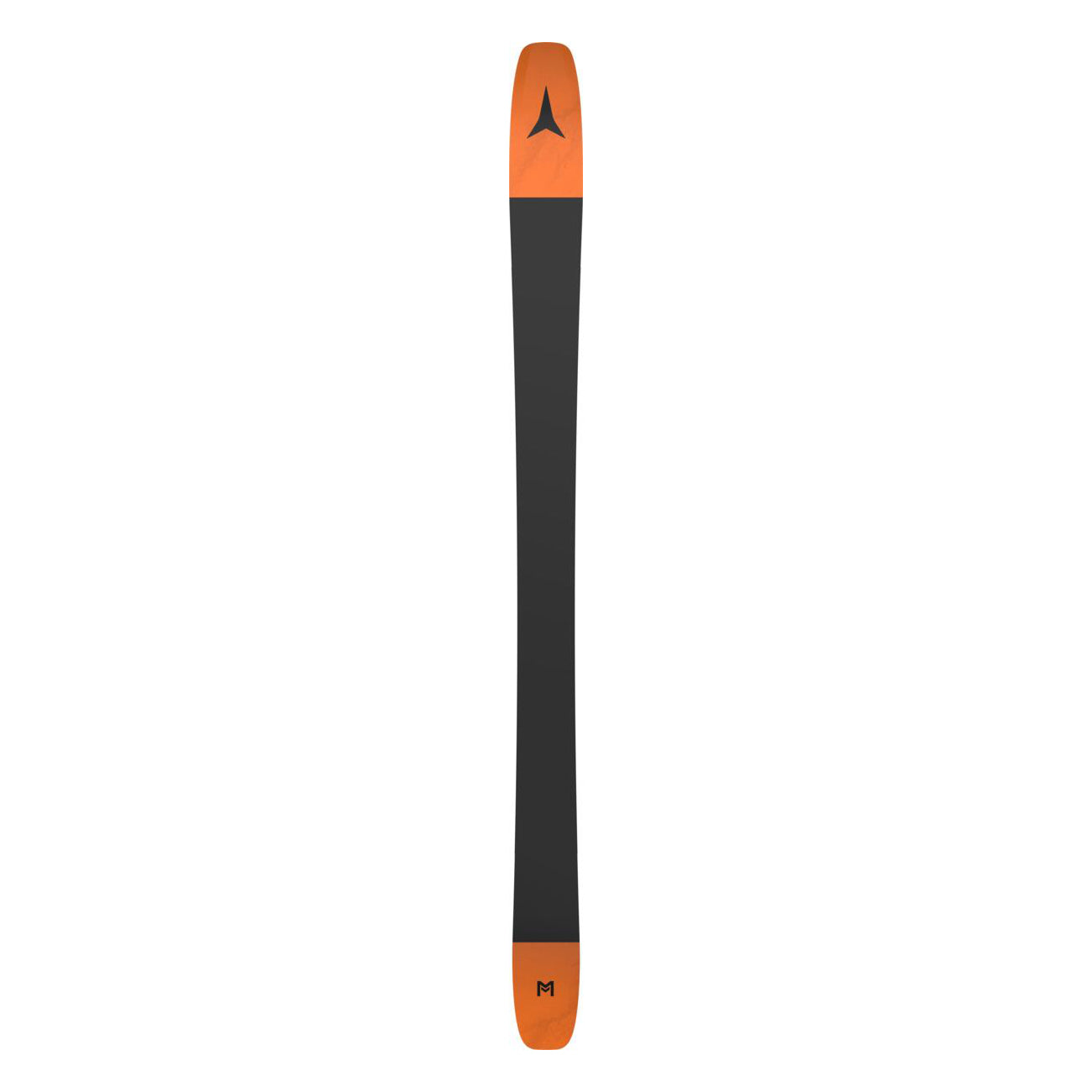 Atomic Maverick 105 CTI Skis 2025 - A pair of skis with a black top sheet and orange accents on the tips and tails.