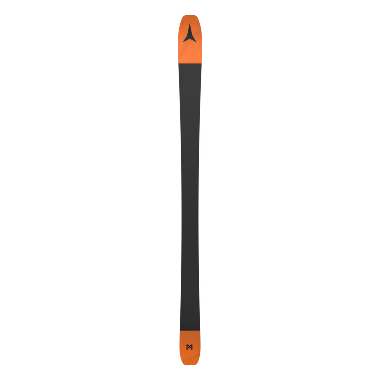 Atomic Maverick 88 TI Skis 2025 - A pair of skis with a sleek black and orange color scheme, featuring a distinctive orange tip and tail.