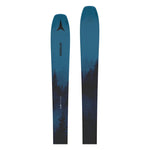 Atomic Maverick 95 TI Skis 2025 - A pair of skis with a blue top and black bottom, featuring a forest scene on the tail.
