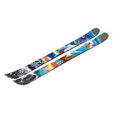 Atomic Junior's Bent Chetler Mini 133-143 Skis 2025 - A pair of skis with a black and white color scheme, featuring a wolf graphic on the tip of one ski.