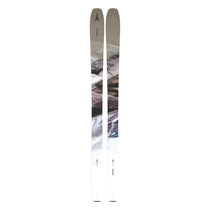 Atomic Women's Maven 93 C Ski 2025 - A pair of skis with a white base and a geometric pattern in shades of brown, gray, and black.