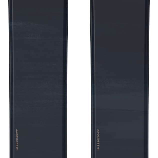 Dark slate Atomic Maven skis with central Atomic logo and multicolor base graphics