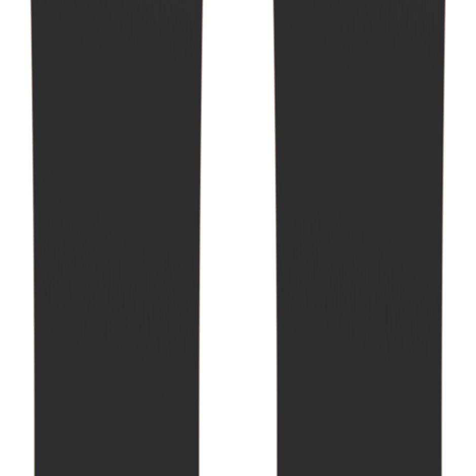 Pair of black skis with gold accents and white brand marks on the sides