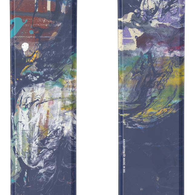 Atomic Bent Chetler 90 skis, blue and multicolor abstract graphic pair