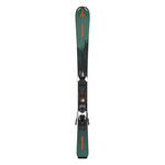 Atomic Junior's Maverick System Skis with C5 Bindings 2026 - A pair of skis with a dark green base and black bindings, featuring a distinctive red logo at the top.