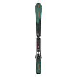 Atomic Junior's Maverick System Skis with C5 Bindings 2026 - A pair of skis with a dark green base and black bindings, featuring a distinctive red logo at the top.