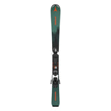 Atomic Junior's Maverick System Skis with C5 Bindings 2026 - A pair of skis with a dark green base and black bindings, featuring a distinctive red logo at the top.