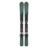 Atomic Junior's Maverick System Skis with C5 Bindings 2026 - A pair of skis with a green base and black top, featuring a forest silhouette design on the top sheet.