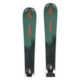 Atomic Junior's Maverick System Skis with C5 Bindings 2026 - A pair of skis with a green top and black bottom, featuring a distinctive orange logo at the tip.
