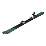 Atomic Junior's Maverick System Skis with C5 Bindings - A pair of skis featuring a green base color with black trees and orange lettering, showcasing the brand "MAVERICK" on the tip.