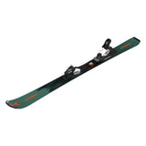 Atomic Junior's Maverick System Skis with C5 Bindings - A pair of skis featuring a green base color with black trees and orange lettering, showcasing the brand "MAVERICK" on the tip.