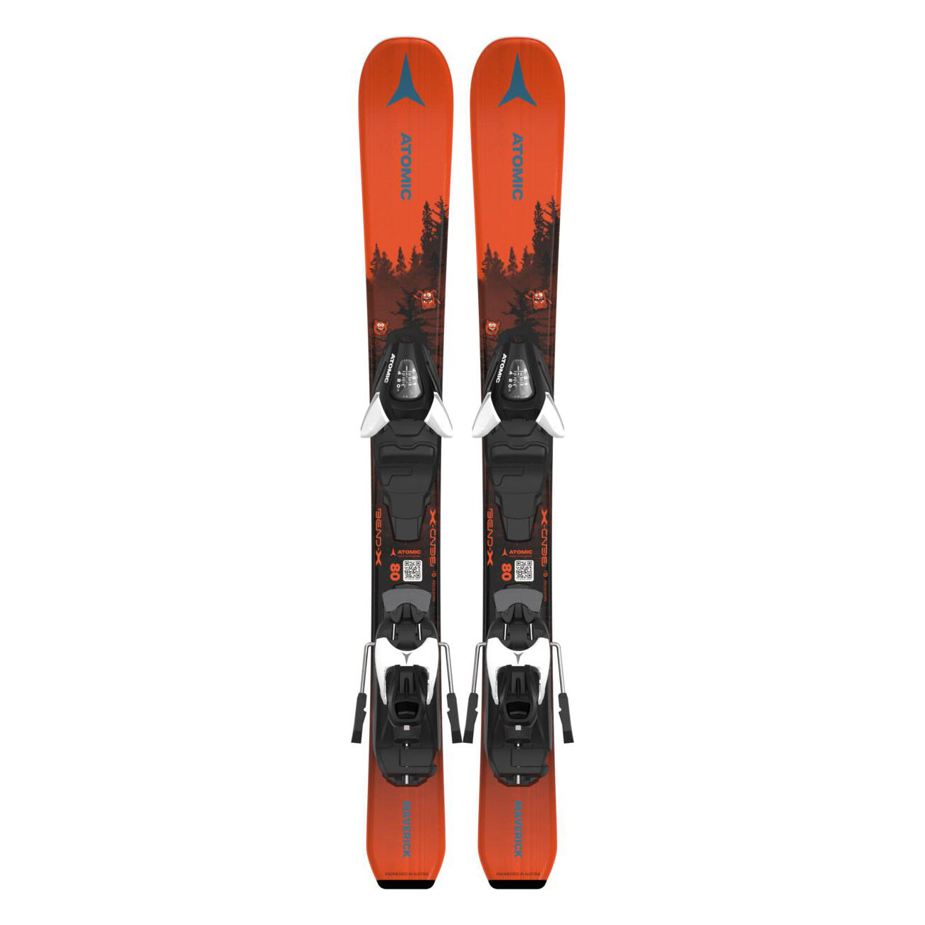 Atomic Junior's Maverick System Skis 70-90 with C5 Bindings - Black skis with a blue logo and white bindings.