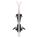 Atomic Junior's Maverick System Skis 70-90 with C5 Bindings - A pair of skis with a dark brown base and red accents, featuring black bindings.