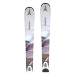 Atomic Junior's System Skis 130-150 with C5 Bindings - A pair of skis featuring a white base with black and blue accents, set against a light gray background.