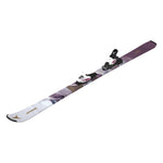 Atomic Junior's System Skis 130-150 with C5 Bindings - A pair of skis featuring a white base with purple and brown accents, set against a plain background.