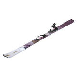 Atomic Junior's System Skis 130-150 with C5 Bindings - A pair of skis featuring a white base with purple and brown accents, set against a plain background.