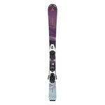 Atomic Junior's System Skis 100-120 with C5 Bindings - A purple and black ski with a gold logo at the top, featuring a white binding in the middle.